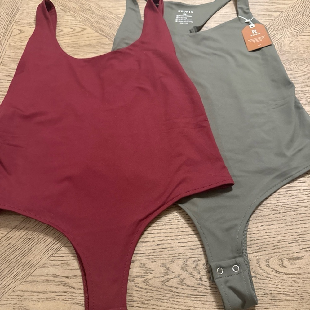 REORIA Women's Round Neck Tank Bodysuit Burnt Orange, XL Set Of 2
